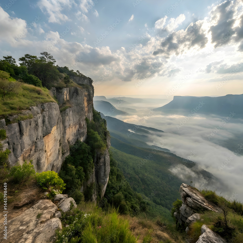Naklejka premium over mountain cliff
