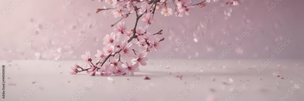 Obraz premium Soft pink sakura petals descend against a pale lavender background , wallpaper, pale, soft