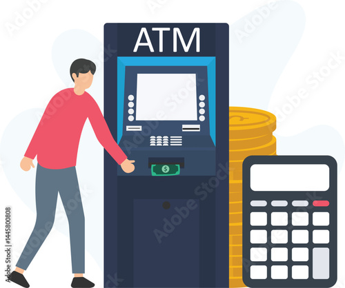 An ATM machine or automated teller machine, cash dispenser or bank machine, point-of-sale terminal or self-service kiosk, withdrawal machine or deposit machine, cash withdrawal machine or money transf