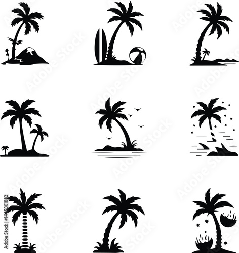 Tree Silhouette Set | Forest and Nature Vector Pack Black Tree Silhouettes Collection | Landscape Nature Icons