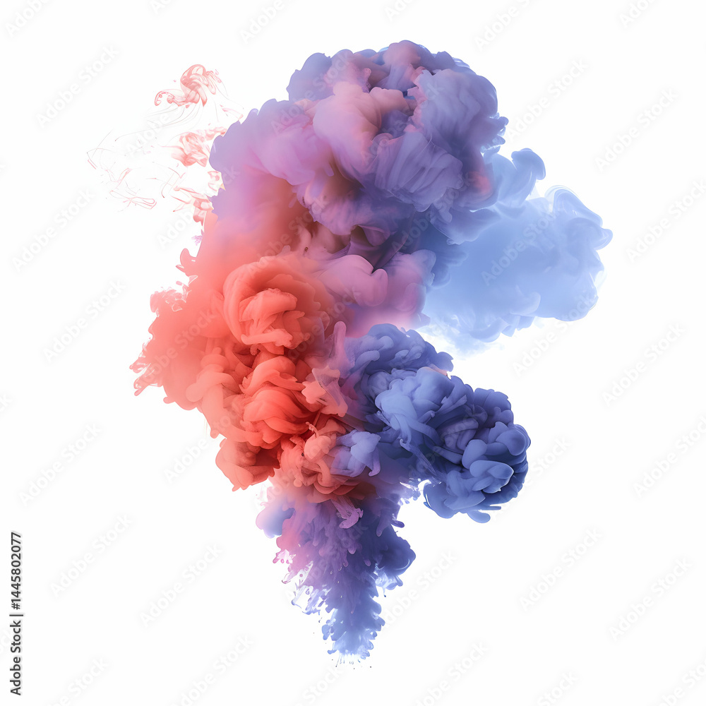 Fototapeta premium Colorful Smoke Swirls in Shades of Pink and Blue Against White Background