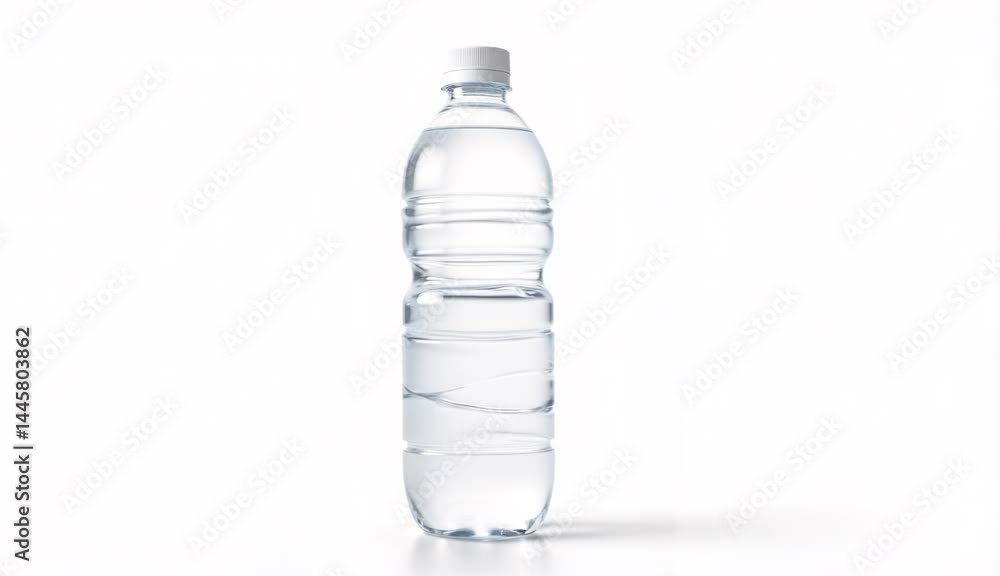 Clear mineral water bottle rotating against white background, product display Clear mineral water bottle rotating against white background, product display