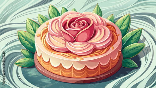 Floral essence captured in a soft, rose-scented cake.
Delicate frosting and nutty garnish create harmony.
Displayed on elegant marble for a timeless aesthetic.
Perfect for bakery packaging or gourmet 