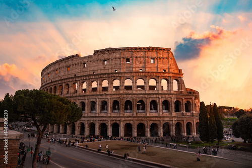 Sticker Colosseum on sunset, famous landmark in Rome, Italy
