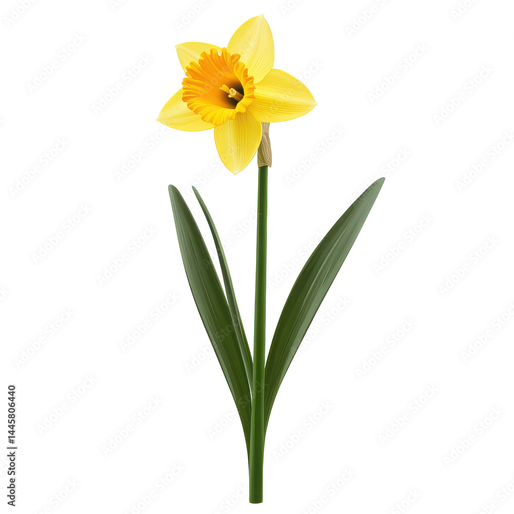 Single daffodil flower illustration on transparent background Single daffodil flower illustration on transparent background