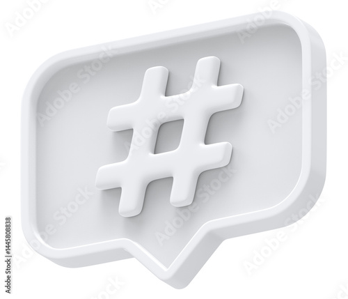 3d white shape hashtag social media notification rectangle icon isolated transparent background 3D rendering