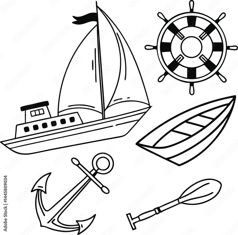 Fototapeta premium Nautical vector elements feature an anchor with rope, evoking the sea and sailing on a boat, a classic marine symbol