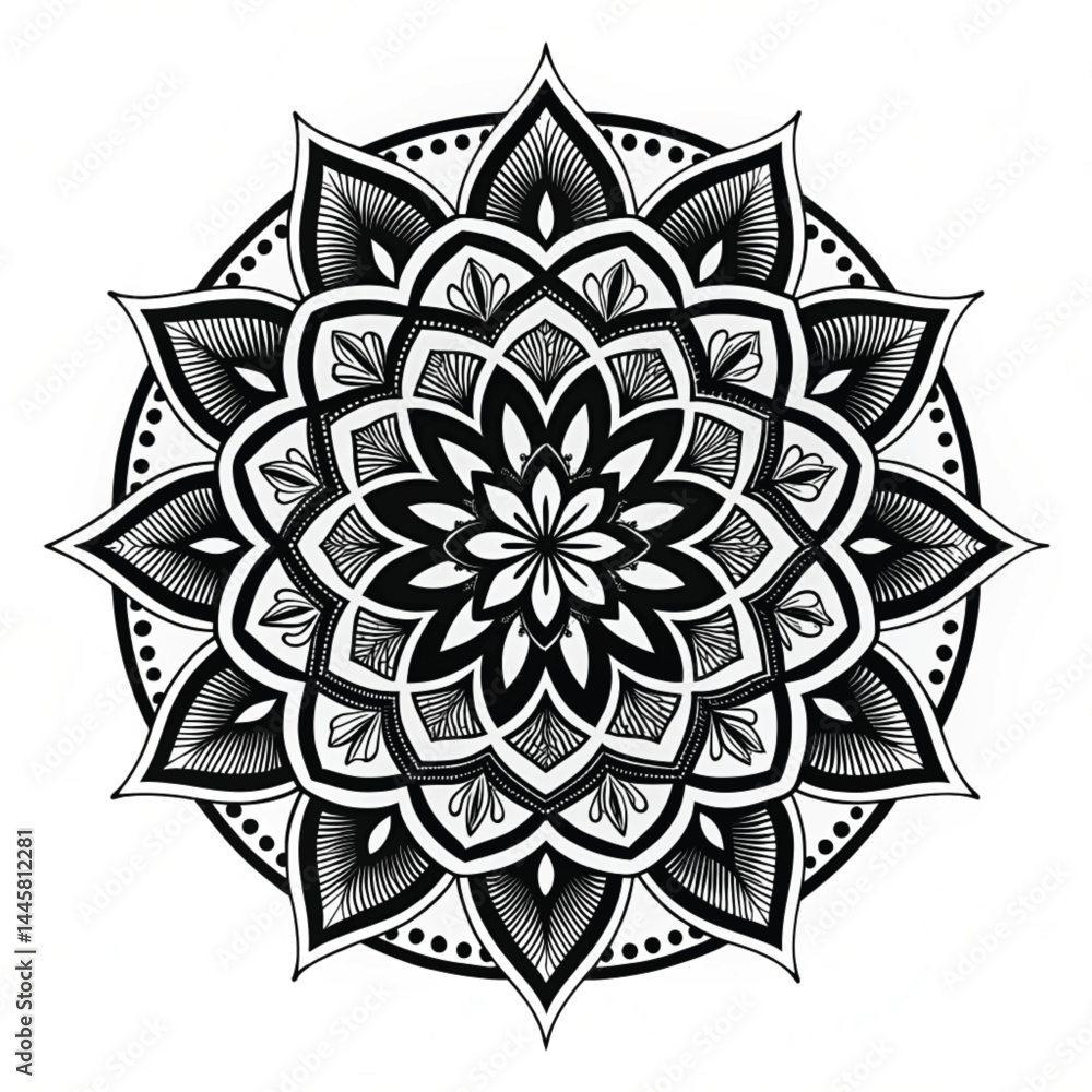 Black Mandala Silhouette Design on White Background – Intricate Geometric Floral Pattern for Tattoo, Decoration, and Spiritual Art Black Mandala Silhouette Design on White Background – Intricate Geometric Floral Pattern for Tattoo, Decoration, and Spiritual Art