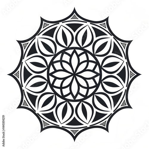 Black Mandala Silhouette Design on White Background – Intricate Geometric Floral Pattern for Tattoo, Decoration, and Spiritual Art 