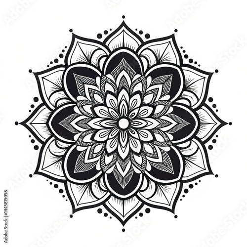 Black Mandala Silhouette Design on White Background – Intricate Geometric Floral Pattern for Tattoo, Decoration, and Spiritual Art 