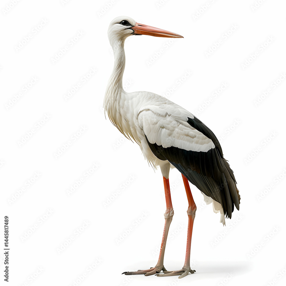 Elegant White Bird Standing Gracefully with Long Legs and Beak Elegant White Bird Standing Gracefully with Long Legs and Beak