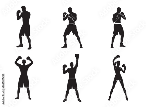 Boxer stand with pose vector silhouette 