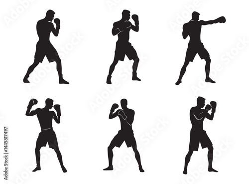 Boxer stand with pose vector silhouette 