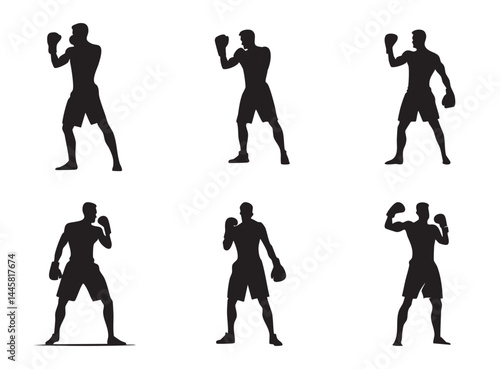 Boxer stand with pose vector silhouette 