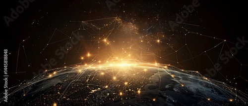 Glowing data streams visualized flowing between smart buildings and infrastructure nodes in a green metropolis at night