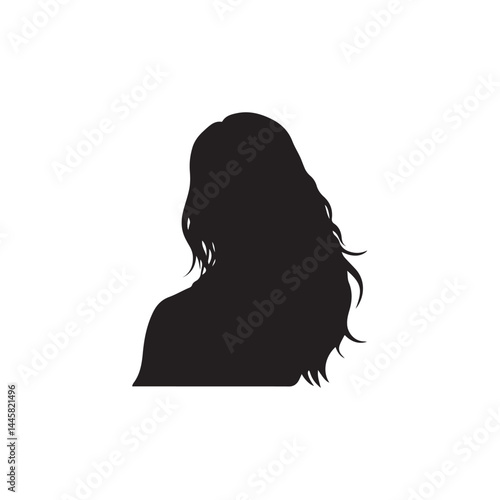 A vector illustration shows a beautiful woman's silhouette with long hair in a stylish fashion sketch