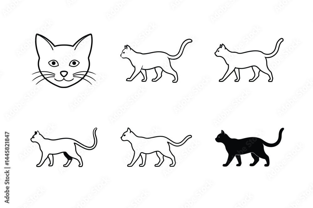 Fototapeta premium cat face silhouette vector icon minimal cute style 8