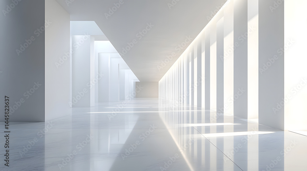 Illuminated architectural space minimalist design indoor gallery modern environment wide-angle view Illuminated architectural space minimalist design indoor gallery modern environment wide-angle view
