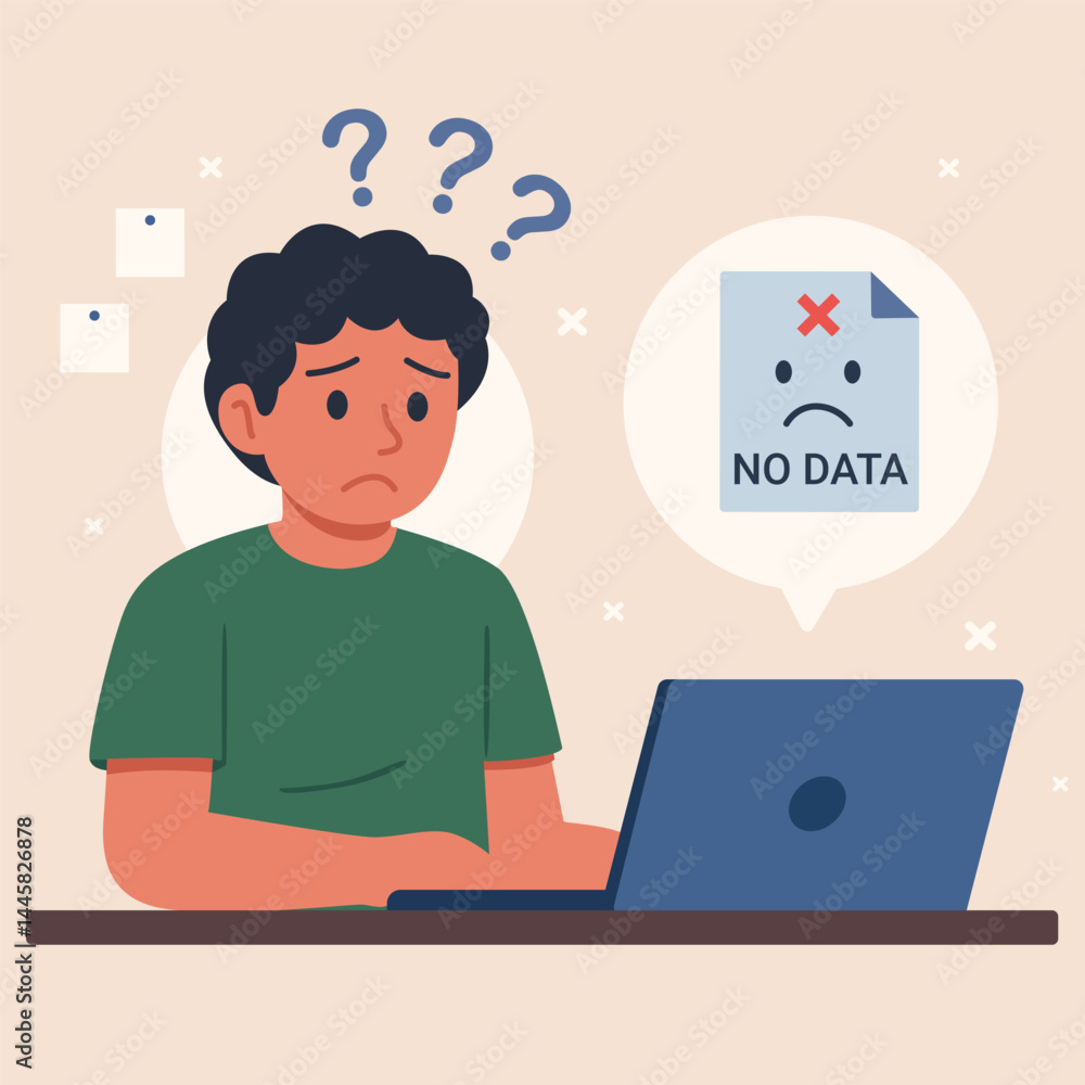 Confused Man Facing No Data Error, File Not Found Concept Vector Illustration Confused Man Facing No Data Error, File Not Found Concept Vector Illustration