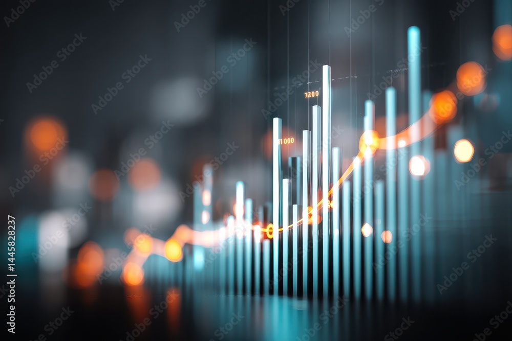 Abstract Financial Growth Chart with Rising Trend Line and Glowing Lights Abstract Financial Growth Chart with Rising Trend Line and Glowing Lights
