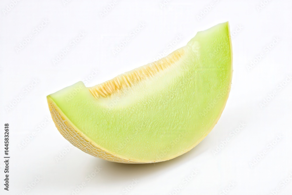 Fresh slice of honeydew melon on white background, green juicy fruit
Fresh slice of honeydew melon on white background, green juicy fruit