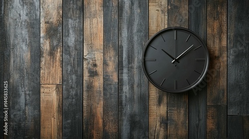 Wallpaper Mural Black clock on rustic wooden wall; time management concept. Torontodigital.ca