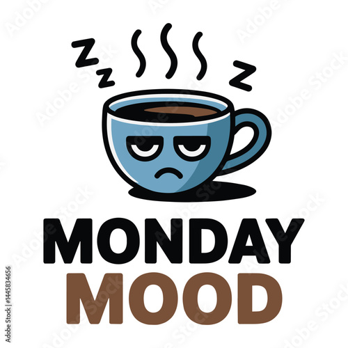 Monday Mode T Shirt Design Grumpy Face Coffee Illustration