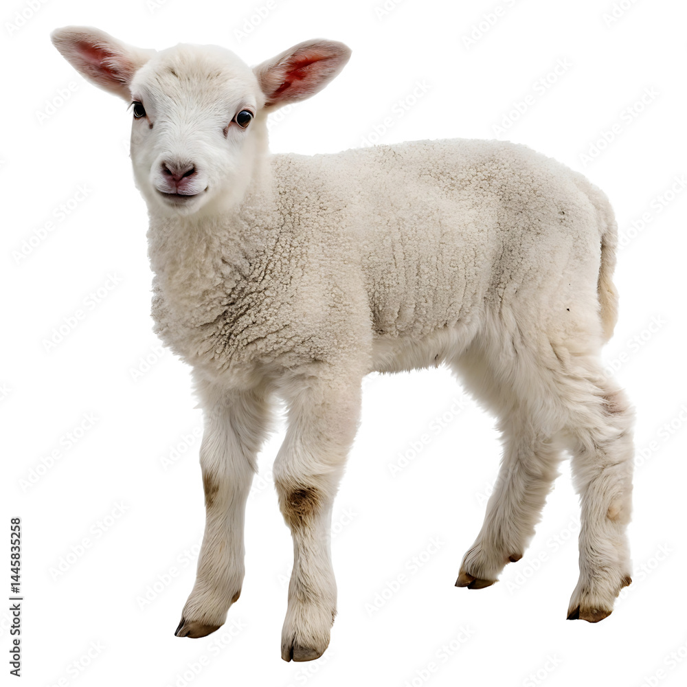 Fototapeta premium Adorable Baby Lamb A Charming Photo of a Young Sheep isolated on transparent background