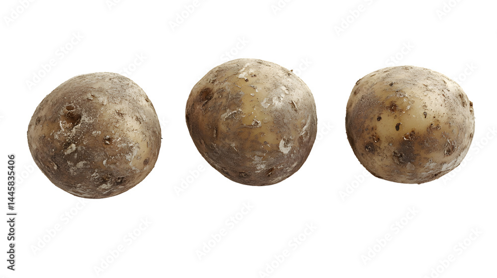 Fototapeta premium Four Isolated Potatoes on White Background - Professional Food Photography