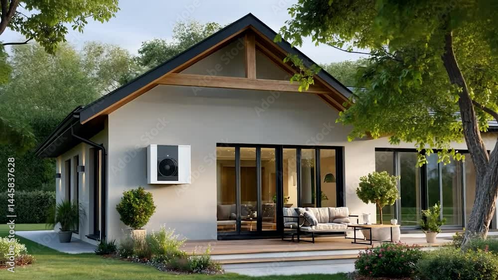 Modern Home with Outdoor Heat Pump Modern Home with Outdoor Heat Pump