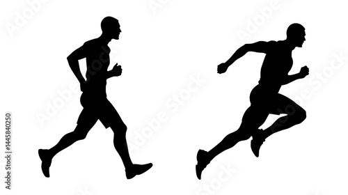 Running man silhouettes. Vector set. Male runner figure shapes. Bare and naked slim healthy boy work out.