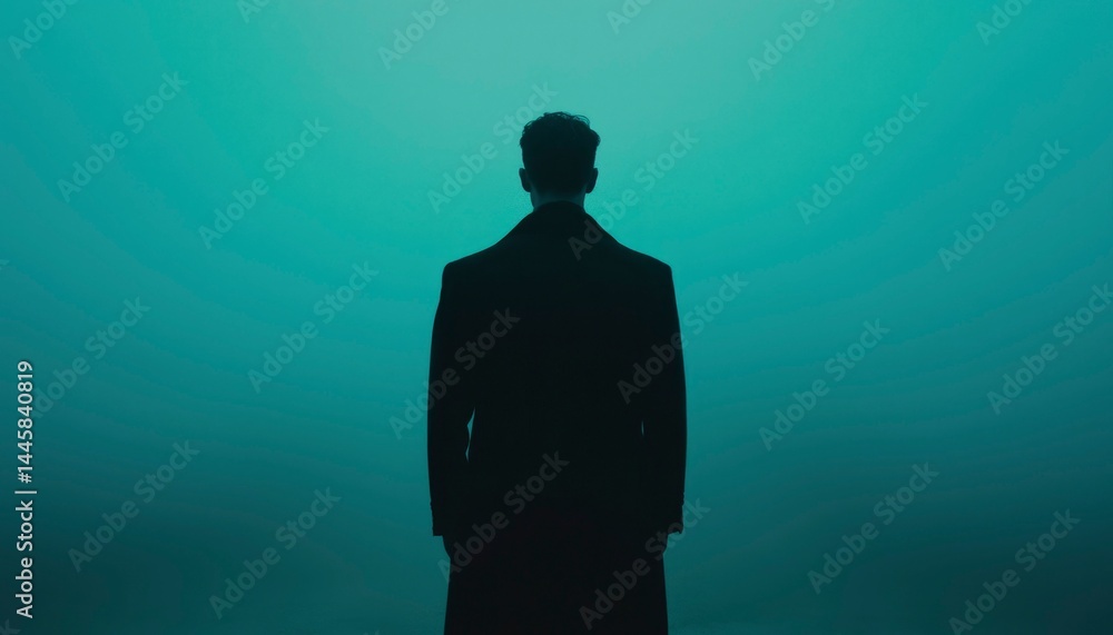 Obraz premium Man in coat, teal background