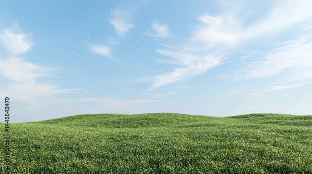 Obraz premium Vast, rolling hills of vibrant green grass under a clear, light blue sky.