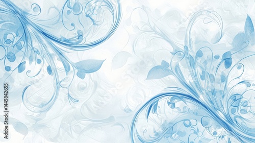 Abstract blue and white watercolor background with swirling light blue and white hues, elegant artistic patterns created with delicate brush strokes, ideal for design projects requiring a refined.