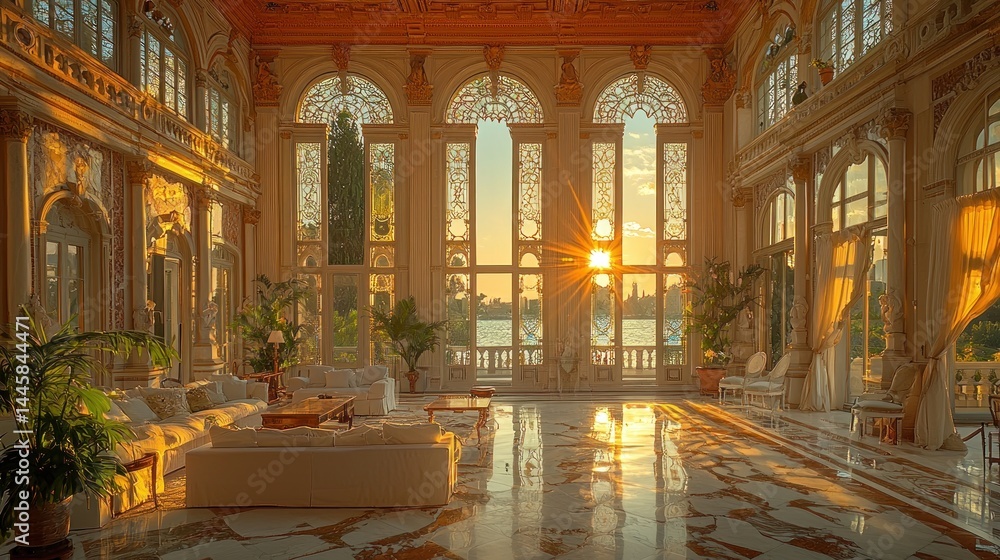 Fototapeta premium Grand Venetian-Style Interior at Sunset