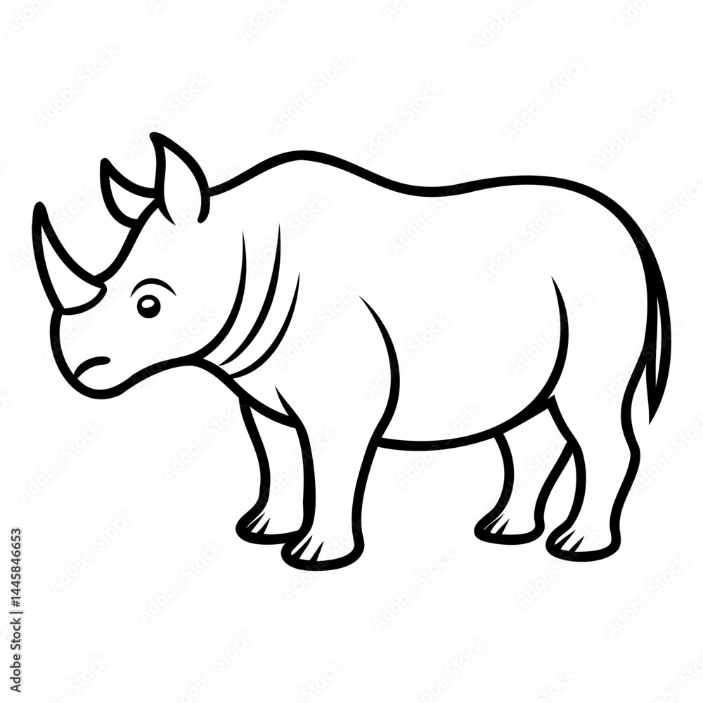 Obraz premium Simple rhinoceros black vector outline illustration isolated on transparent background