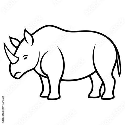 Minimalist rhino black line art vector isolated on transparent background