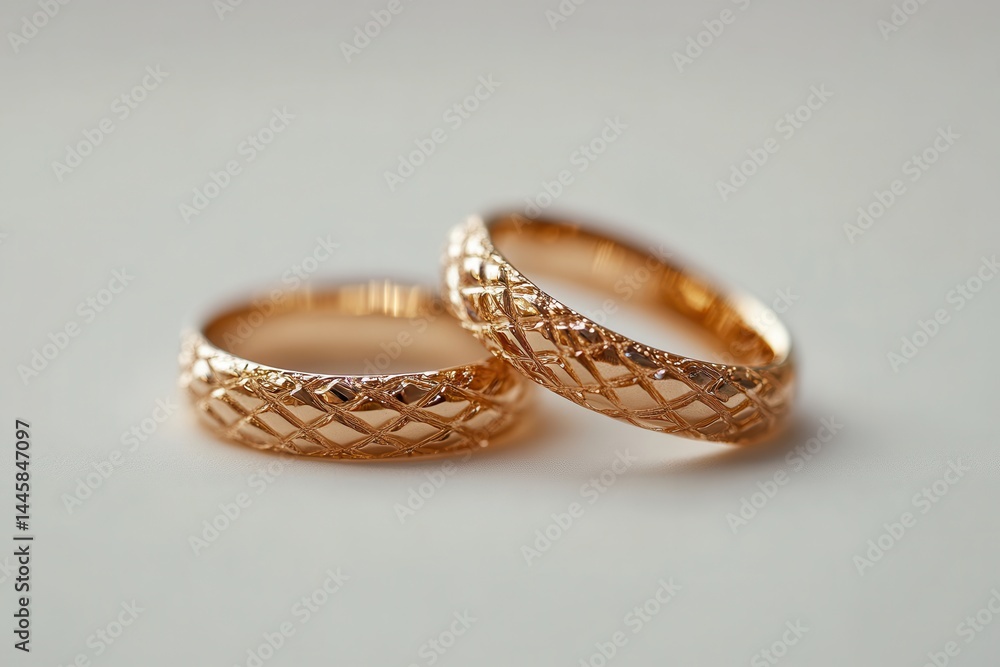 Elegant gold wedding bands intricate design symbol of love and commitment softly lit close up view Elegant gold wedding bands intricate design symbol of love and commitment softly lit close up view