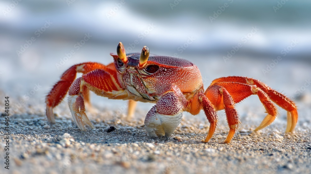 Red Crab on Sandy Beach: Coastal Wildlife Red Crab on Sandy Beach: Coastal Wildlife