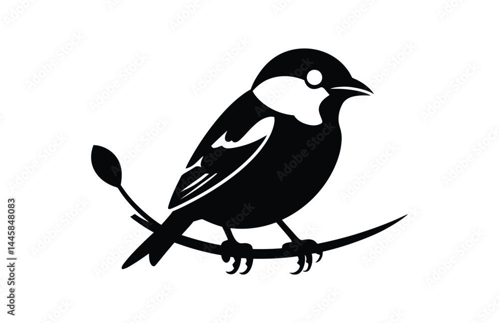 Obraz premium Black silhouette of weaver bird on a branch vector art illustration