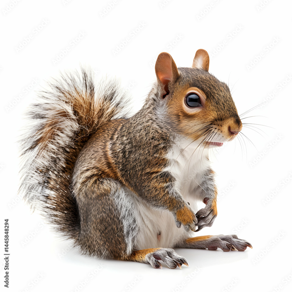 Obraz premium Cute Squirrel Sitting Upright with Fluffy Tail and Bright Eyes
