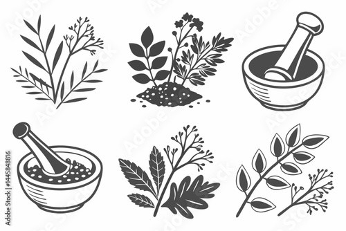 set of Herbal Powder silhouette vector illustration