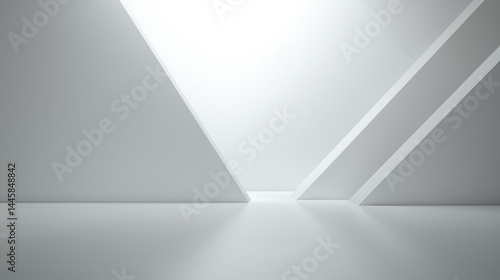 Simple white geometric display interior space