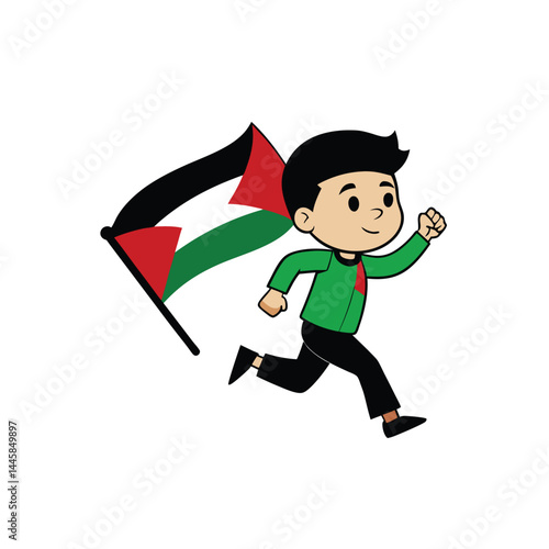 boy jumping in the air with Palestine flag