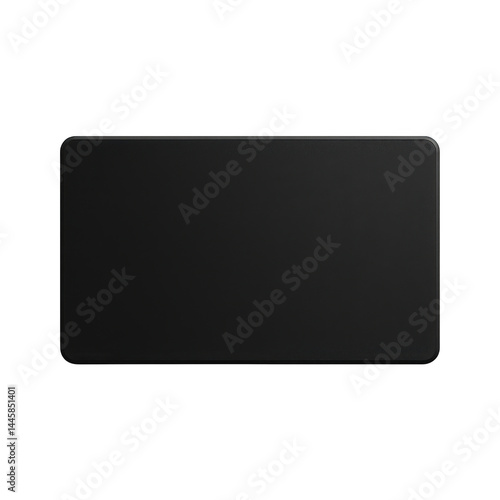Detailed study of a simple blank dark rectangle featuring softly rounded corners and a uniform, smooth surface texture.