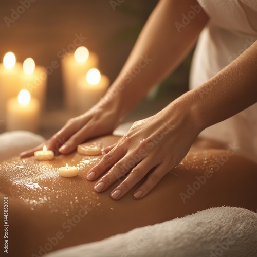 Wallpaper Mural Soothing spa massage scene with hands gently working on a relaxed back, surrounded by warm candlelight. A serene, wellness-focused moment perfect for relaxation and self-care imagery. Torontodigital.ca