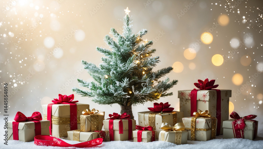 Festive Christmas Tree with Presents A Sparkling Holiday Scene Festive Christmas Tree with Presents A Sparkling Holiday Scene