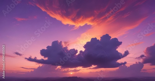 Swirling sunset hues of purple, pink, and orange paint a vibrant, dreamy sky ,  orange,  mystical,  clouds