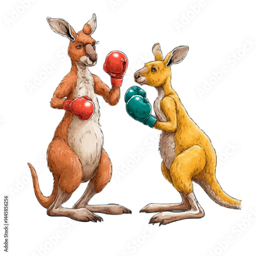 Two boxing kangaroos in a competitive match