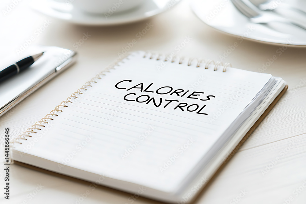 Calories Control Concept: Notebook displaying text about managing calories, symbolizing mindful eating and diet planning for health and fitness goals. Calories Control Concept: Notebook displaying text about managing calories, symbolizing mindful eating and diet planning for health and fitness goals.